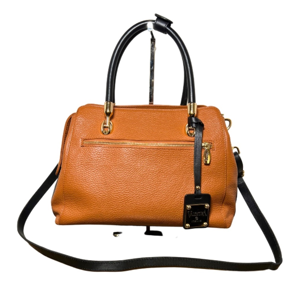 Valentina Italia Brown & Black Italian Pebbled Leather Two Way Bag